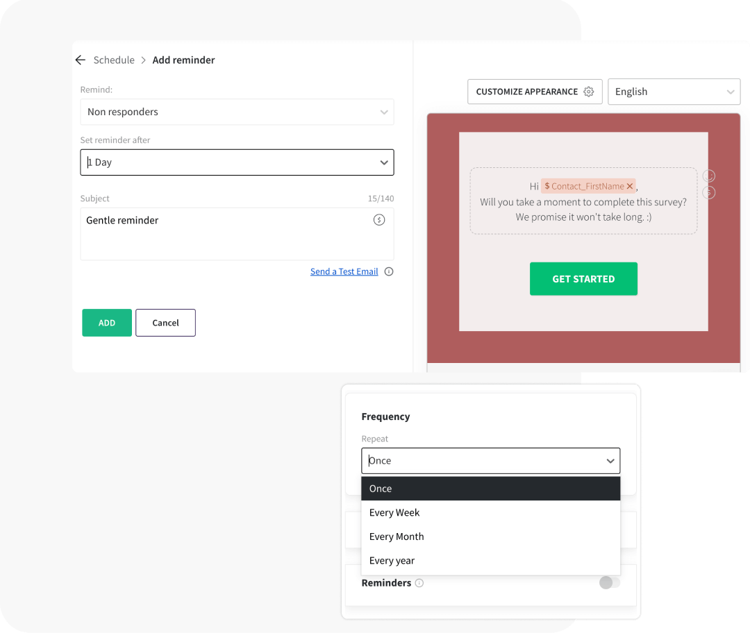 Recurring surveys & reminder emails Recurring surveys & reminder emails